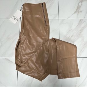 Zara | NWT Tan Pleather Leggings Size Medium